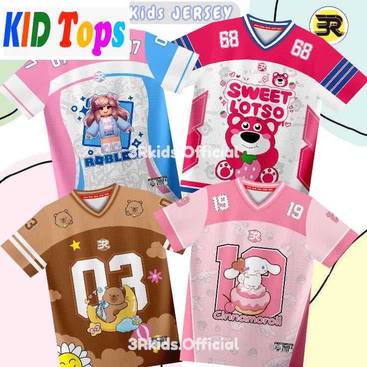 3RKIDS เสื้อยืดเจอร์ซีย์เด็กผู้หญิงตัวละครน่ารัก วัสดุ Milano ทรงสลิมฟิต นุ่ม เท่ 1-10 ปีเสื้อกีฬาเด็ก