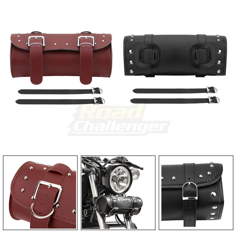 Universal Motorcycle Fork Tool Bag Luggage Saddle Bag Black Brown Front Leather Luggage Bag For Har