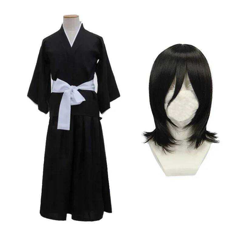 C Anime BLEACH Cos Costume Kuchiki Rukia Shinigami Cosplay Costume Wig Set Halloween For Woman Men