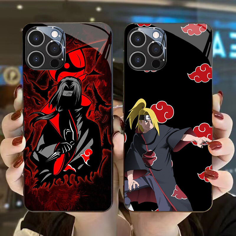 DJ-6 Anime Uchiha Casing GLASS soft frame สีดํา iPhone 15 14 Plus Pro Max