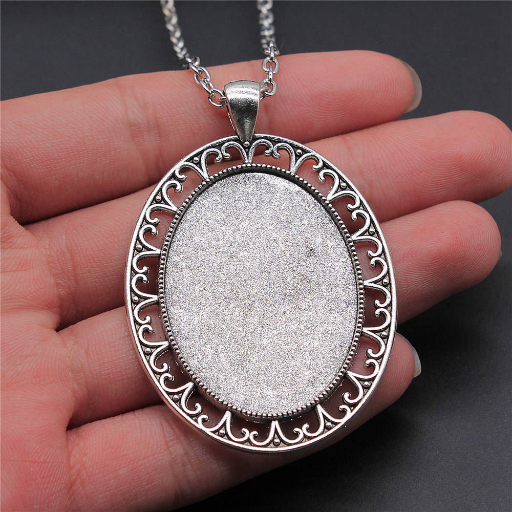 45 ซม.หรือ 70 ซม.ยาวสร้อยคอสร้อยคอแก้วรูปไข่ Cabochon ฐานการตั้งค่าถาด Minimalist เครื่องประดับส่วนประกอบ QN054
