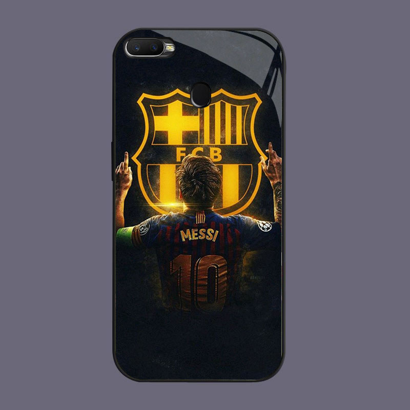 DK-84 FC Messi Casing GLASS soft frame สีดํา OPPO Realme F5 F9 F7 A5S A7 A11K A12S 2 A12 Pro