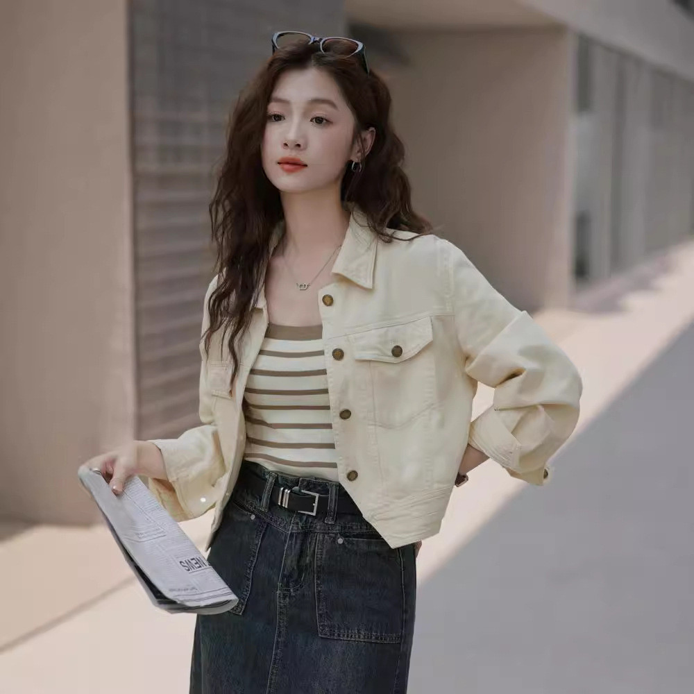 Salt Series Cargo Jacket ผู้หญิงไม่สม่ําเสมอสั้นLapel Casual Denim Jacketผู้หญิง