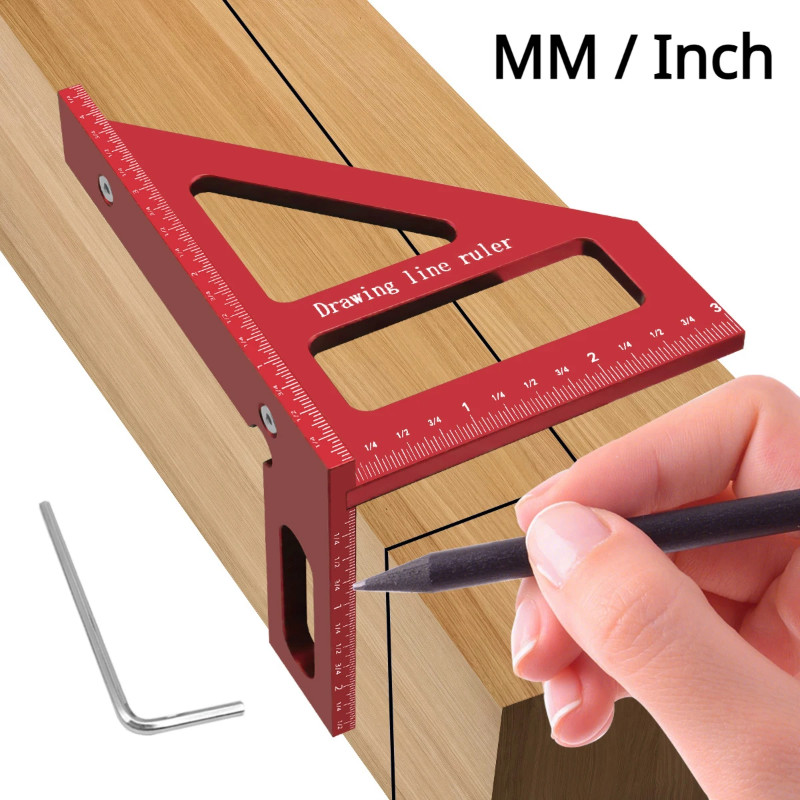 Metric/Inch Aluminum Miter Triangle Ruler 45 and 90 Degree Woodworking Square Protractor - 3D Multi