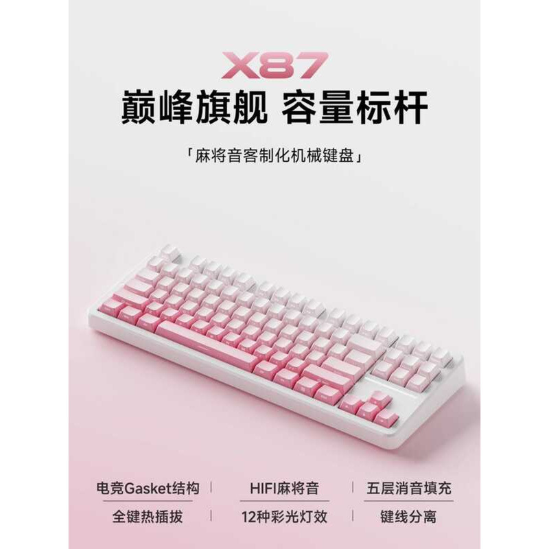 Forwarder X87 ที่กําหนดเองคีย์บอร์ดแบบกลไกแบบมีสายมูลค่าสูงสีชมพูด้านข้างแกะสลักเกมสํานักงานเกมไพ่นก