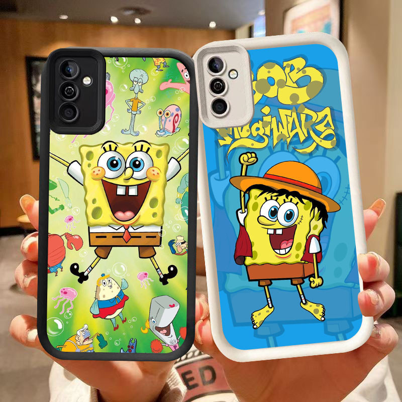 DJ-47 spongebob ปลอกซิลิโคนสีดําและสีขาวสําหรับ Samsung A35 A34 S25 S24 A24 A17 A26 A25 FE Ultra 5G