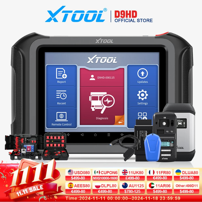XTOOL D9HD Full Set Automotive Scanner For 12V Car 24V Heavy Duty Trucks Car Diagnostic Tools ECU C
