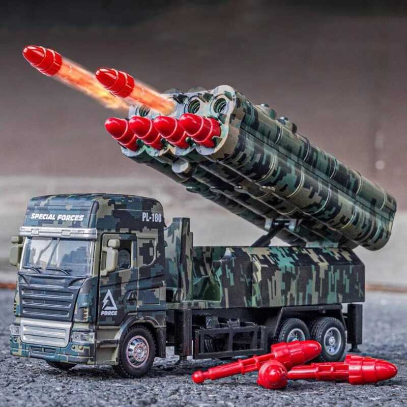 C 1:32 Missile Rocket Launcher Model Car Toy Alloy Rubber Tires Doors Opened Military Miniature Mod