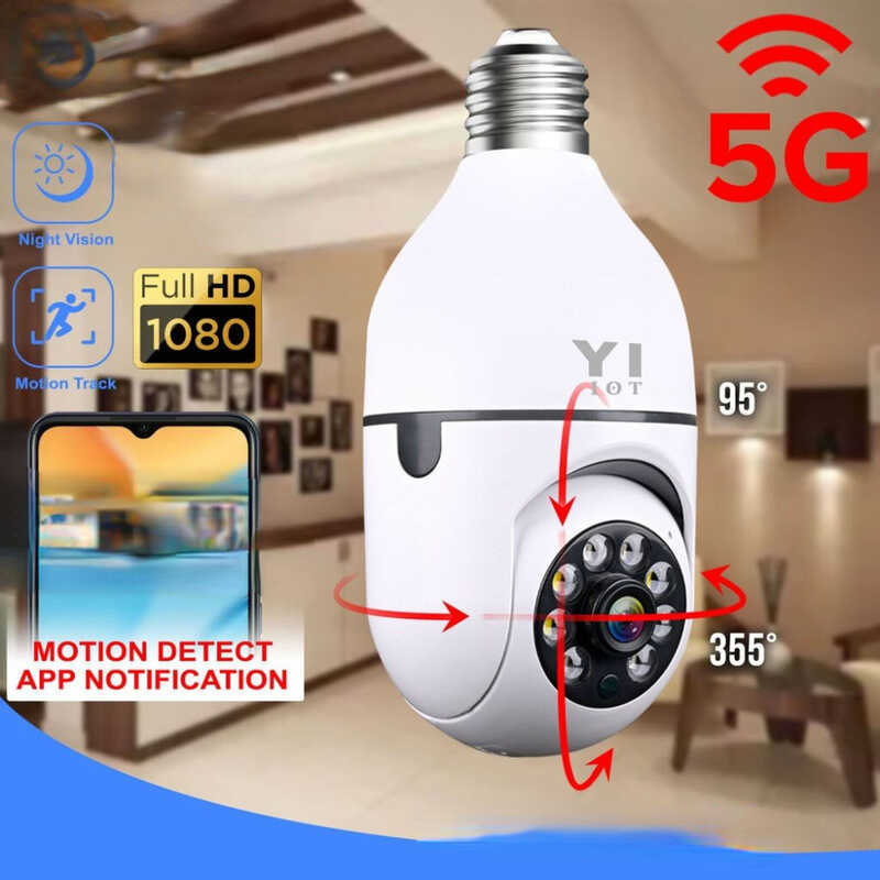 สินค้าเดิม + จัดส่งฟรีกล้องวงจรปิดไร้สาย PTZ 5G หลอดไฟกล้อง IP 1080P พร้อม LED Night Vision IR Yi Io