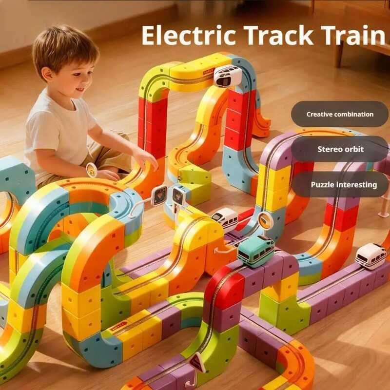 C Electric Track Train Toys Cube DIY Assembly Rail Car Kids Puzzleintellectual Building Bloc Birthd