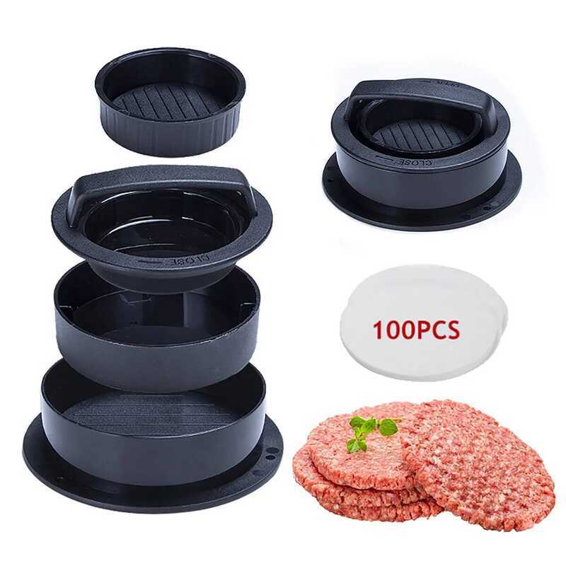 C Burger Press With 100 Pcs Oil Paper Burger Multi-Purpose Meat Press Patty Meatloaf Mould Barbecue
