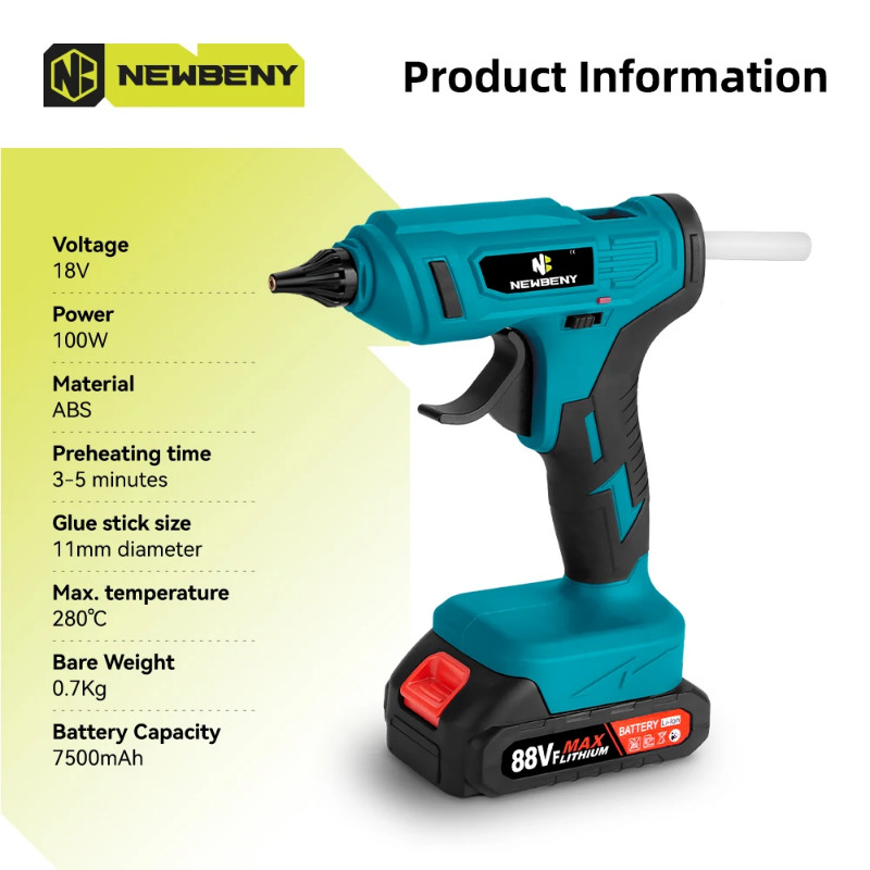NEWBENY Electric Hot Melt Glue Gun Cordless Efficient Household DIY Repair Glue Gun with 11mm Glue