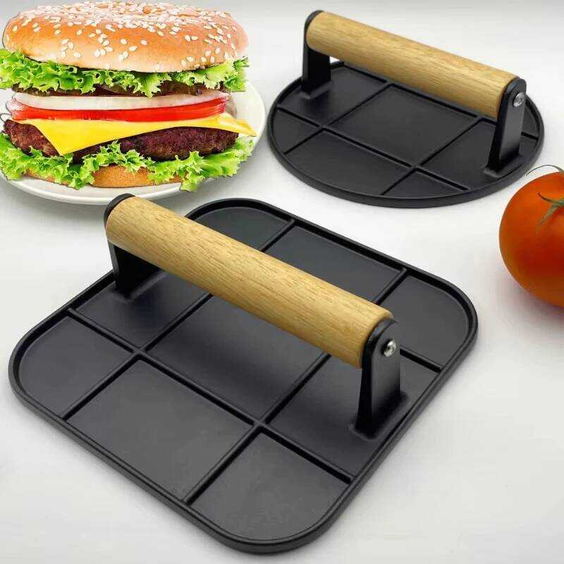 C Cast Iron Burger Press Outdoor Non Stick Aluminum Alloy Rotundity Hand Meat Burger Press With Woo