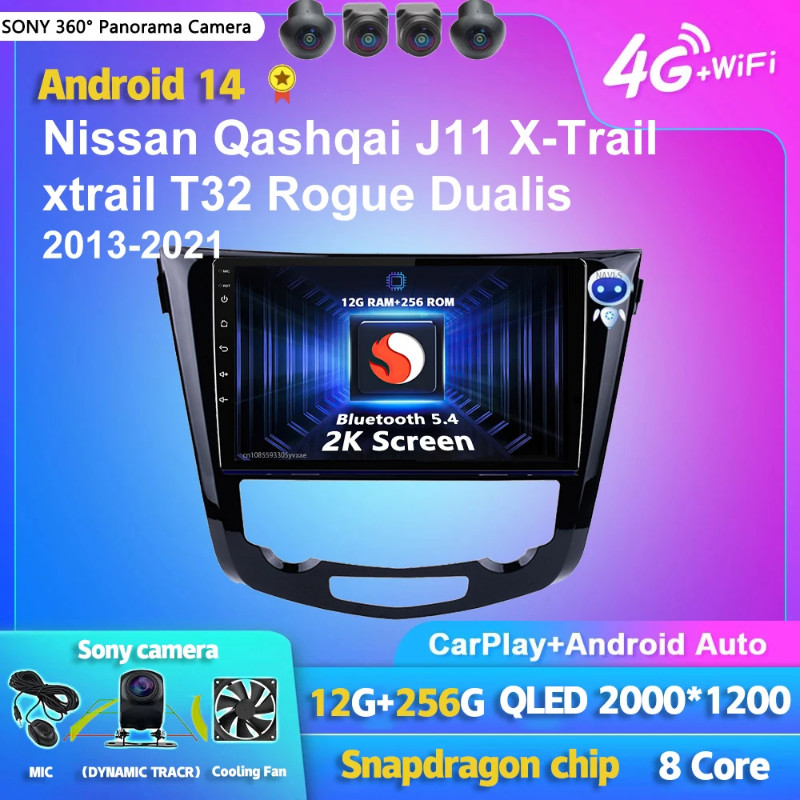 Android 14 Carplay Car Radio Multimedia For Nissan Qashqai J11 X-Trail xtrail T32 Rogue Dualis 2013