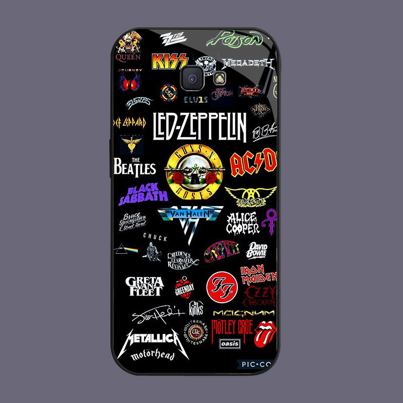 DJ-10 BEATLES ROCK BAND สีดํากรอบอ่อน GLASS Casing Samsung Note S24 J7 FE J4 S25 Core 9 J6 Prime Pro