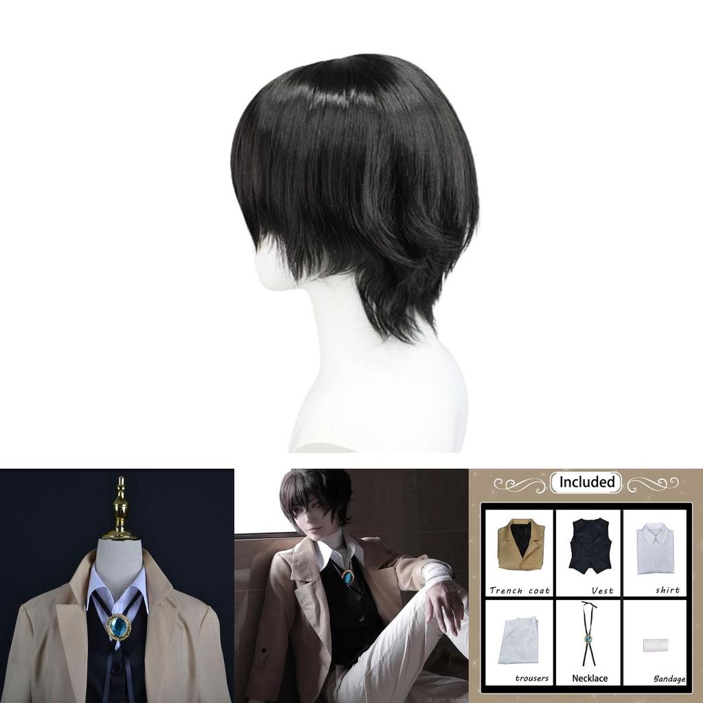 Vivid Dazai Osamu Cosplay Costume พร้อมวิกผมและโค้ทยาว สำหรับงาน Halloween