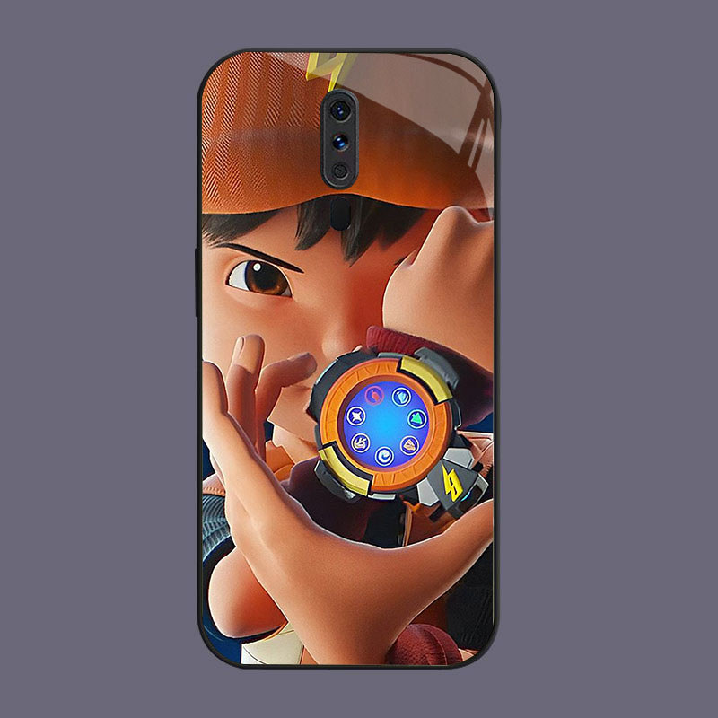 DK-56 Bobiboy Casing GLASS soft frame สีดํา OPPO Reno 2019 F11 A9 2F A5 2Z A9X 2020 Pro