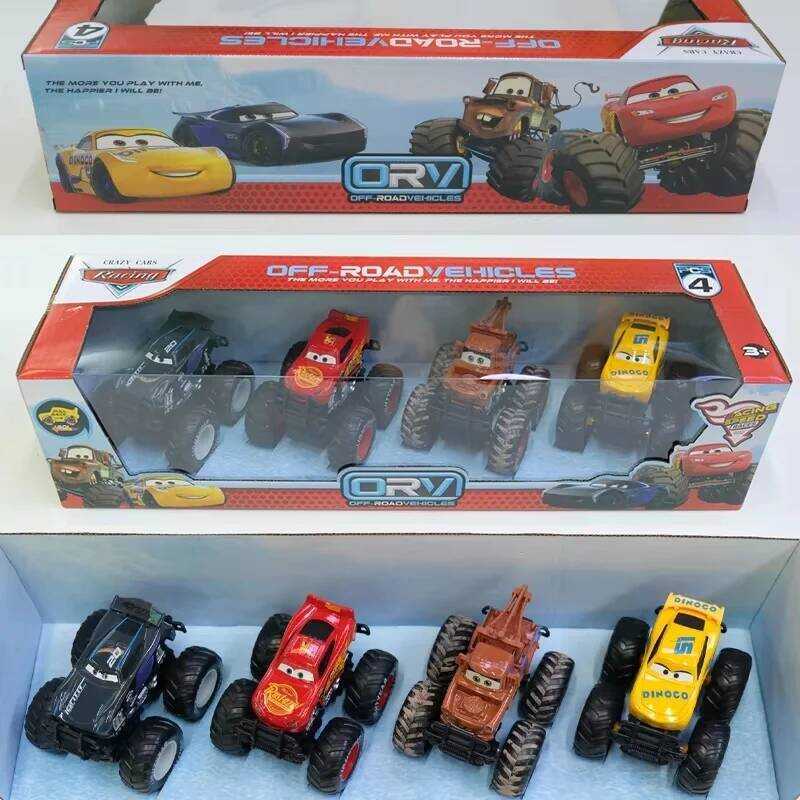 C 4Pcs Set Cars Lightning Mcqueen Pixar Cars Off Road Vehicle Pullback Mater Allo/Plastic Model Car