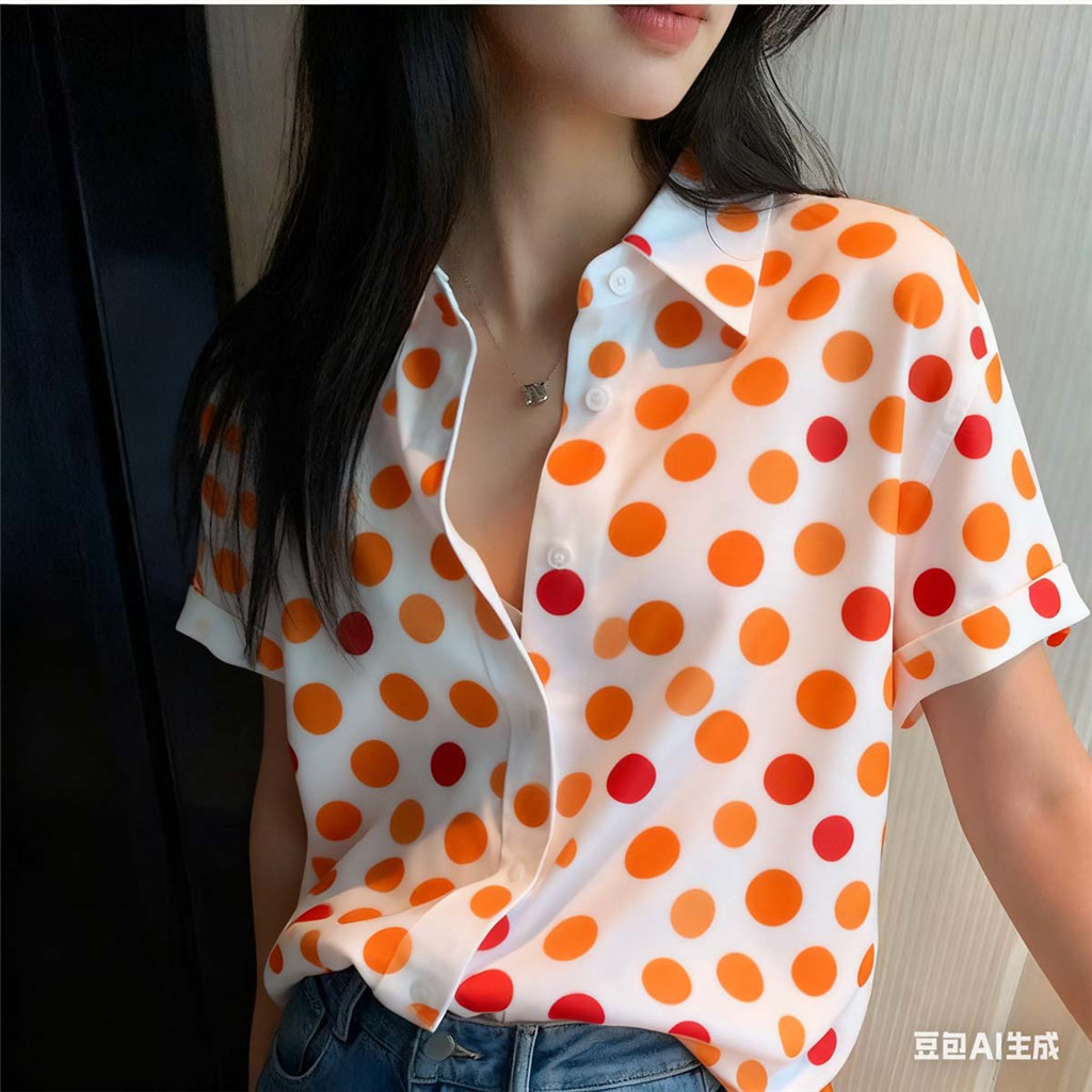 เสื้อฮาวายลายจุด Polka Dot ไซส์ใหญ่สำหรับผู้หญิง ใส่ลำลอง