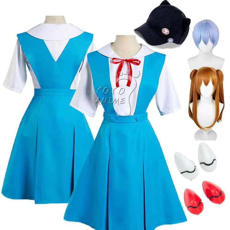 C Rei Ayanami Cosplay Costume Asuka Langley Soryu Cosplay Girl Women School Uniform Dresses Wig Hai
