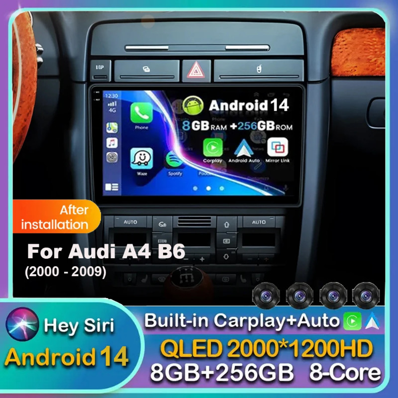 Android 14 Carplay Auto Car Radio For Audi A4 B8 B7 B6 S4 RS4 SEAT Exeo 2000-2009 Multimedia GPS Vi