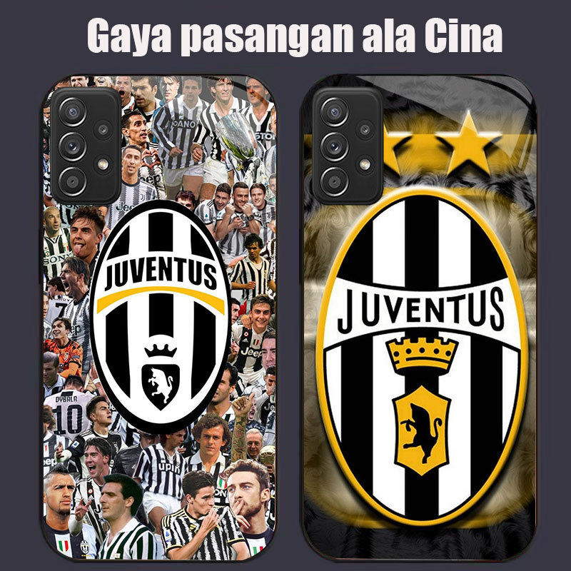 DK-68 JUVENTUS Casing GLASS soft frame สีดํา Samsung A32 A56 A52S A53 A13 A52 A26 A73 A33 A72 A16 A0