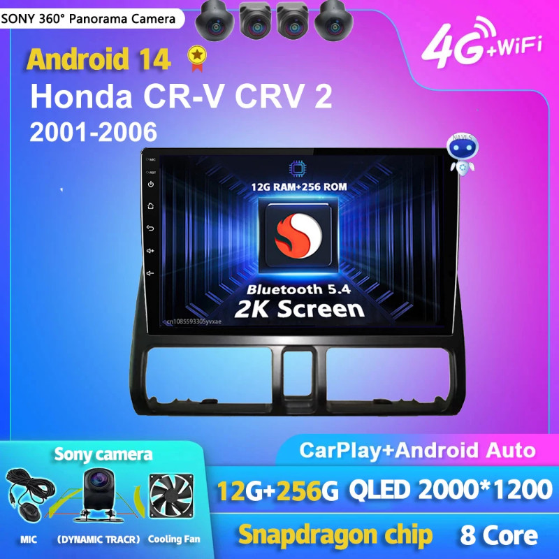 Android 14 Carplay Auto Car Radio Multimedia Player For Honda CR-V CRV 2 2001-2006 Navigation Autor