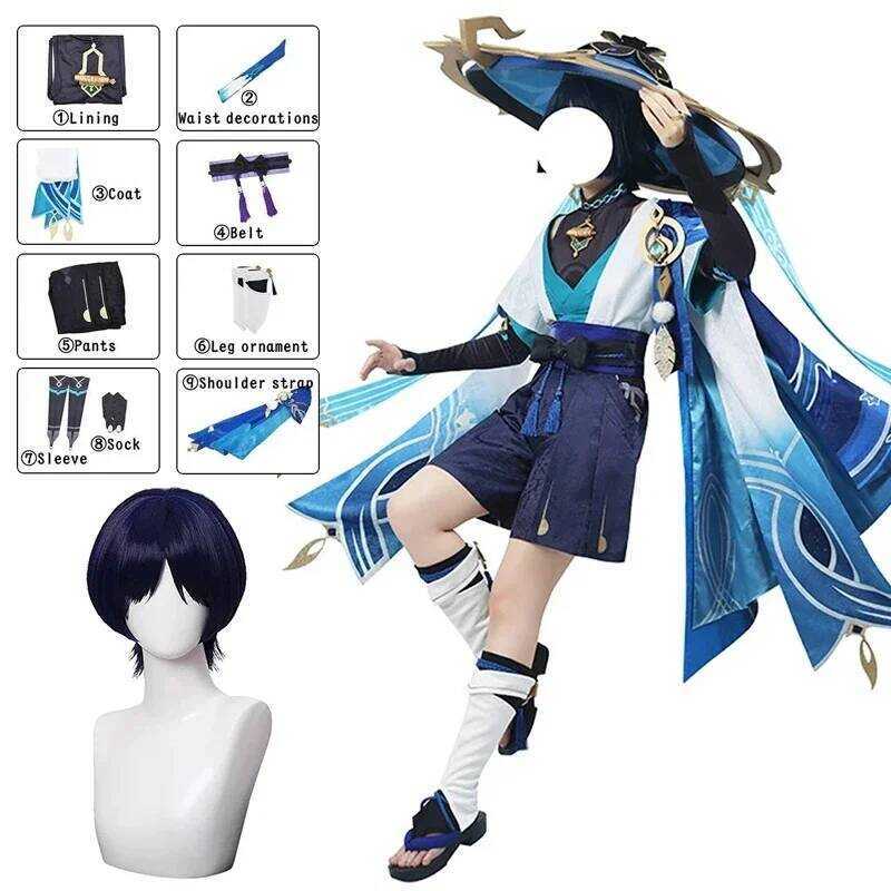 C Wanderer Scaramouche Cosplay Genshin Impact Cosplay Scaramouche Costume Women Men Uniform Wig Sui
