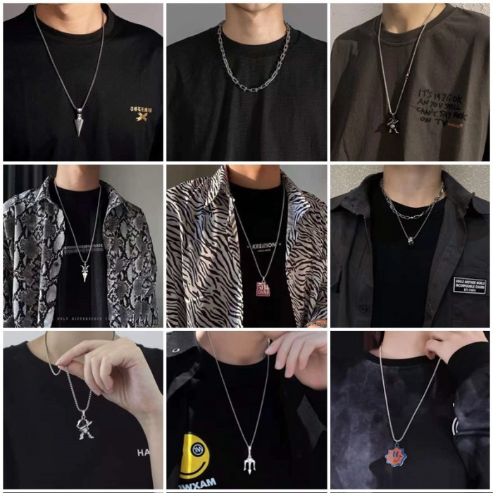 สร้อยคอมетัลไทเทเนียมสไตล์ฮิปฮอปสำหรับผู้ชาย มาพร้อมจี้ตัวอักษรแบบเกาหลี