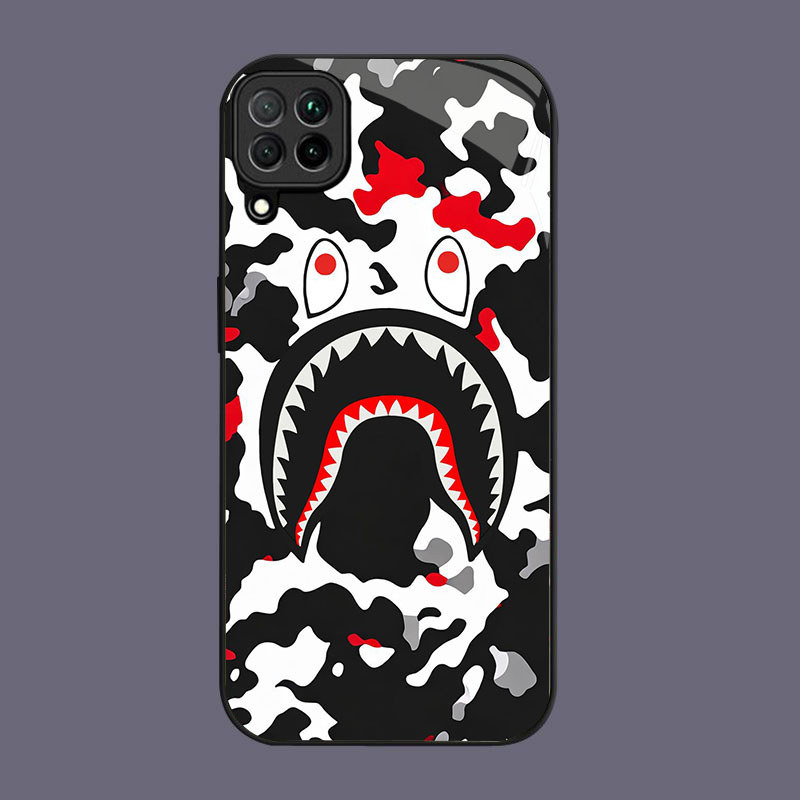 DJ-8 Bape shark Casing GLASS soft frame สีดํา Samsung A22 A12 M12 M32 5G