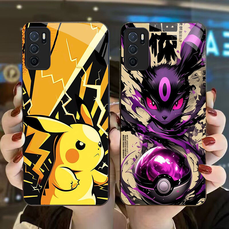 DJ-50 X Pokemon Casing GLASS soft frame สีดํา OPPO Reno A16 A74 F19 A54S A16S F19S A95 6 Lite