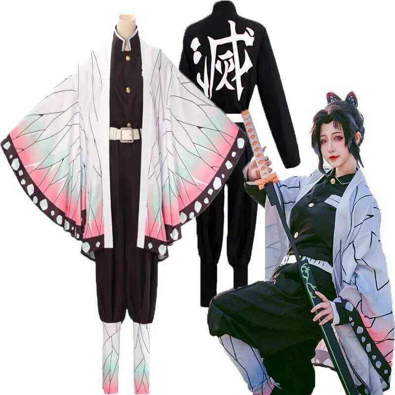 C Cosplay Adult Kids Anime Demon Slayer Kimetsu No Yaiba Kochou Shinobu Costume Kimono Halloween Cl