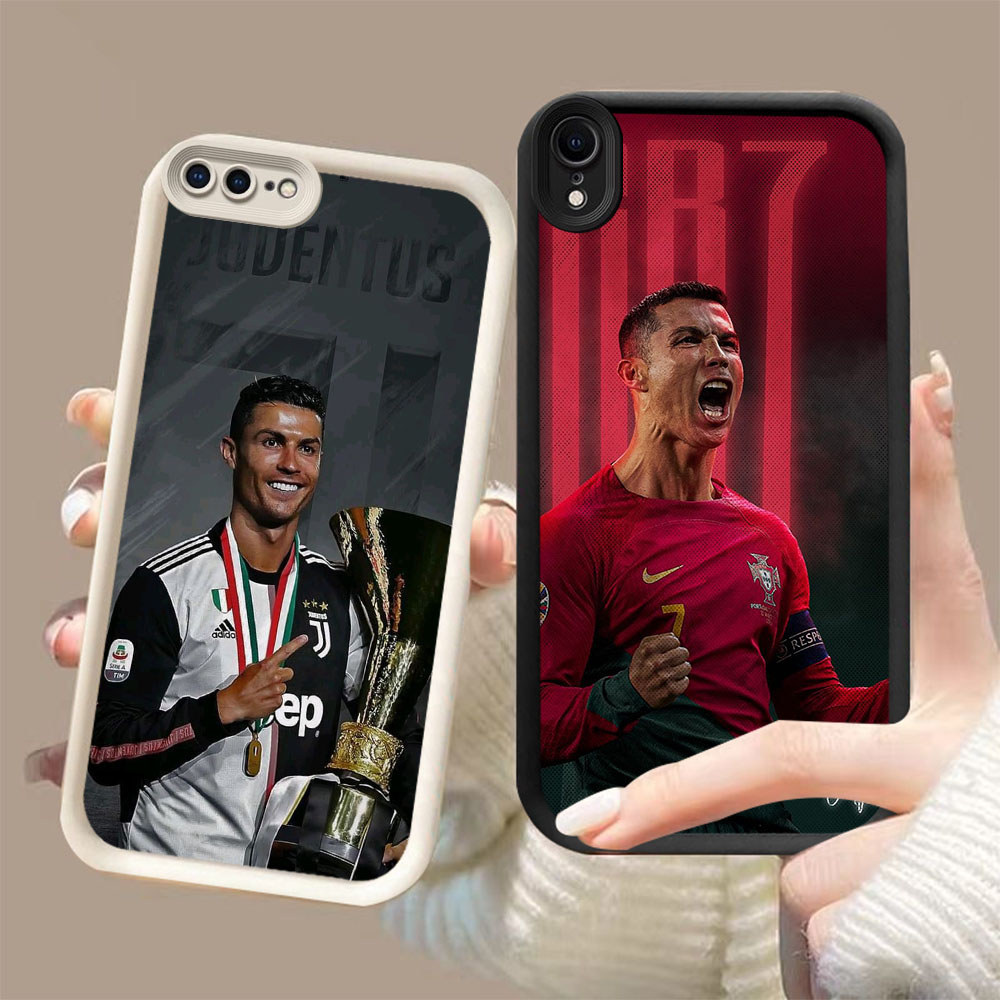 DK-87 ฟุตบอล star Ronaldo Silicone Casing สีดําและสีขาว สําหรับ iPhone X 7 XS XR 8 6 Max Plus