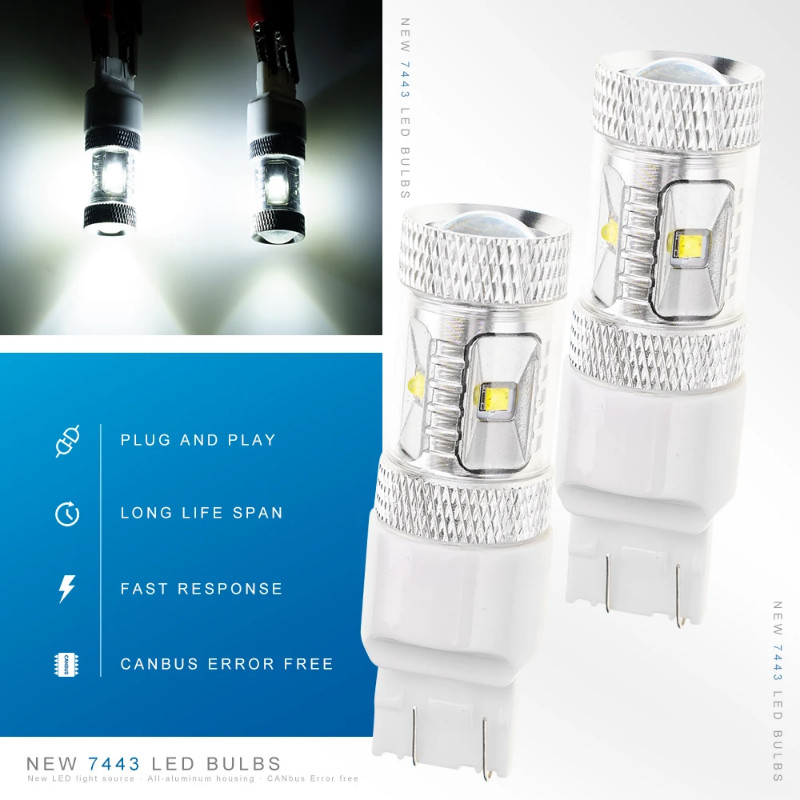 2pcs T20 7443 W21/5W Xeno High Power LED Bulbs Can Bus fit For 2009 2010 2011 2012 2013-2021 Fiat 5