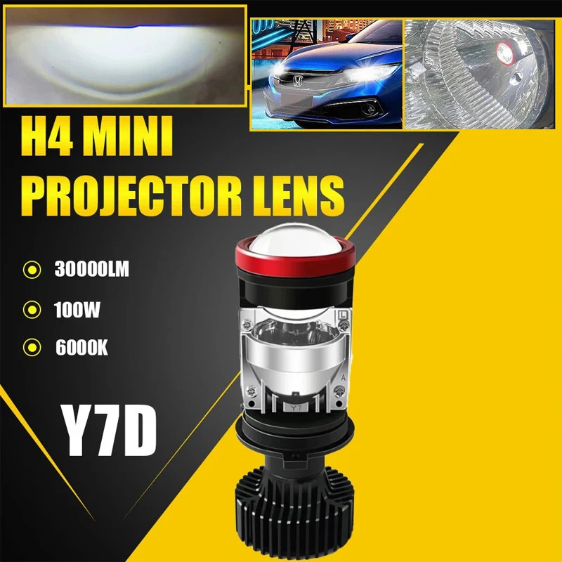Canbus 120W Y7 H4 LED Mini Projector Lens High Low Beam Updated Automobles H4 Bulb Car Headlights T
