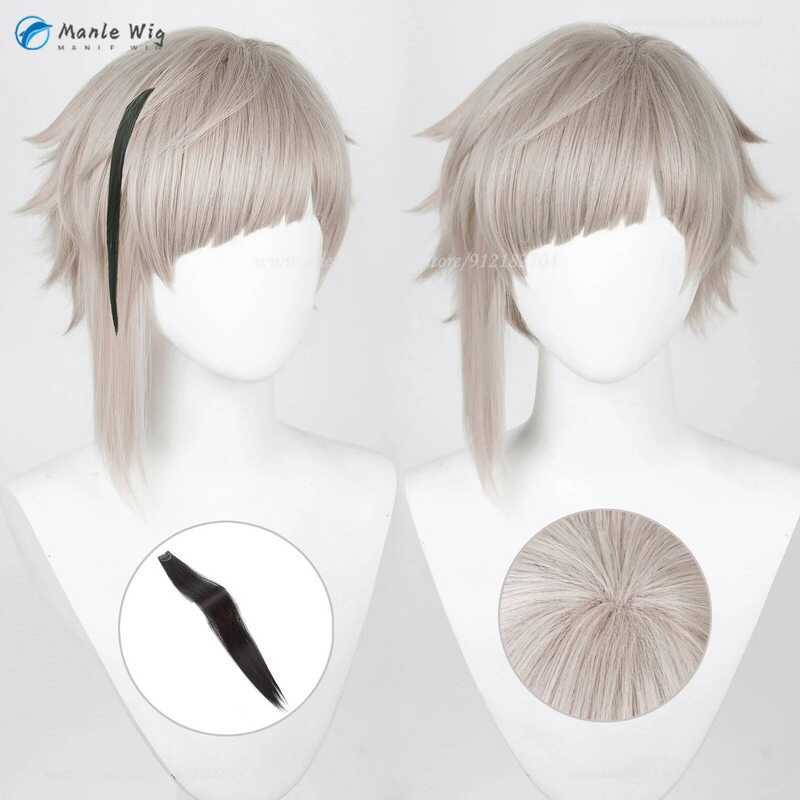 C Anime Atsushi Nakajima Atsushi Cosplay Wig Gray Wig And Black Wig Piece Heat Resistant Synthetic