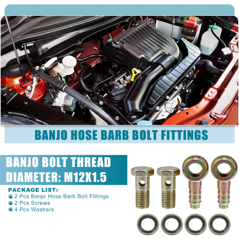 UXCELL Bolt M12x1.5 12mm 10mm 8mm 6mm Car Bolt Hose Barb Fitting Adapter with Screws (Set of 2)