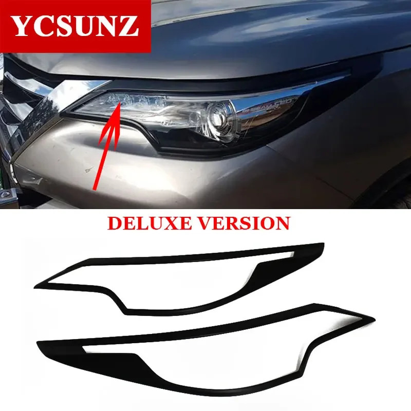 Car Front Chrome Black Carbon Fiber Headlights Cover For Toyota Fortuner Hilux Sw4 2016 2017 2018 2