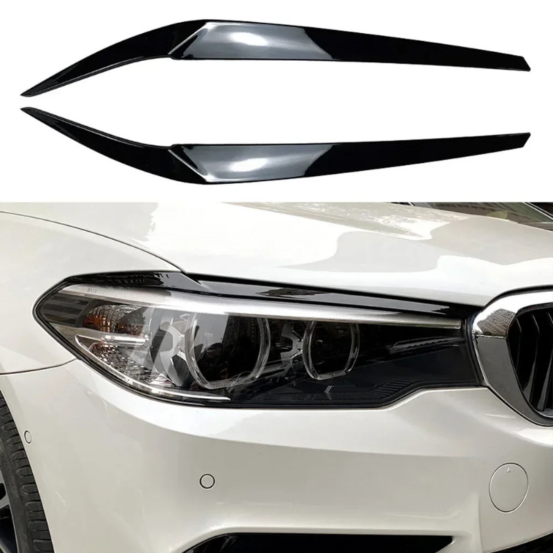 Black Carbon Fiber Headlight Eyelid Eyebrow Trim For BMW 5 Series G30 G31 G38 F90 M5 525I 530I 540I