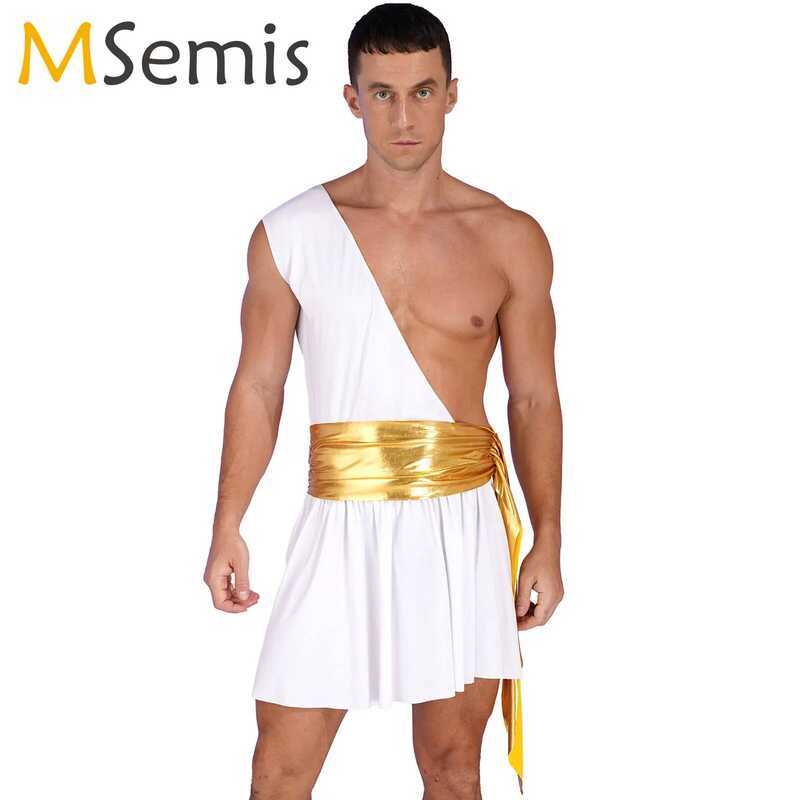 C Men Ancient Greek Roman Gladiator Costume One Shoulder Strap Skirt Halloween Carnival Party Cospl