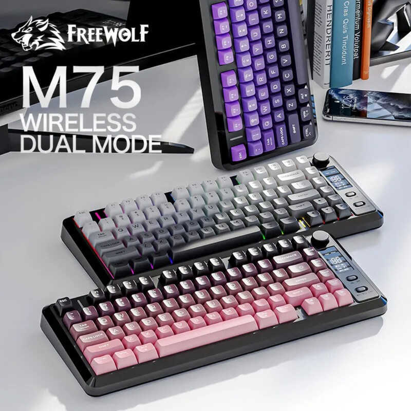 ฟรี WOLF M75 คีย์บอร์ดเกมมิ่งไร้สายขนาดกะทัดรัด 82 คีย์ - บลูทูธโหมดคู่/2.4G RGB Backlit OLED Displa