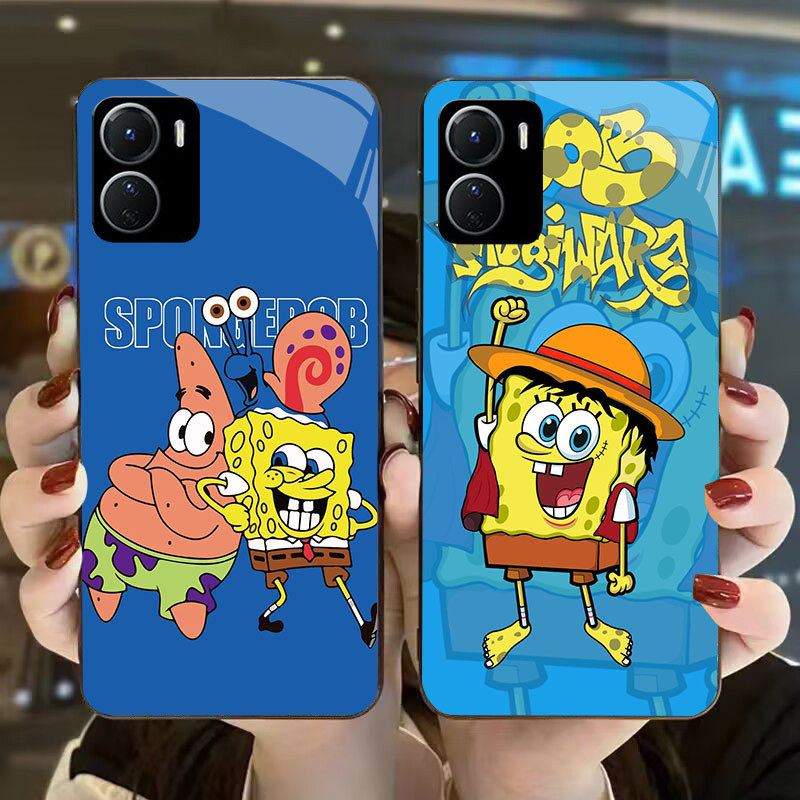 DJ-47 spongebob Casing GLASS soft frame สีดํา VIVO iQOO Y16 Z9X Y17S Y15S Y15A Y56 Y36i Y01 Y36 U5X 
