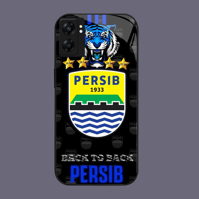 DK-77 Persib โลโก้ปลอก GLASS กรอบนุ่มสีดํา OPPO Realme Reno C55 A77 A96 A17 10 A57S C30S A77S A36 A7