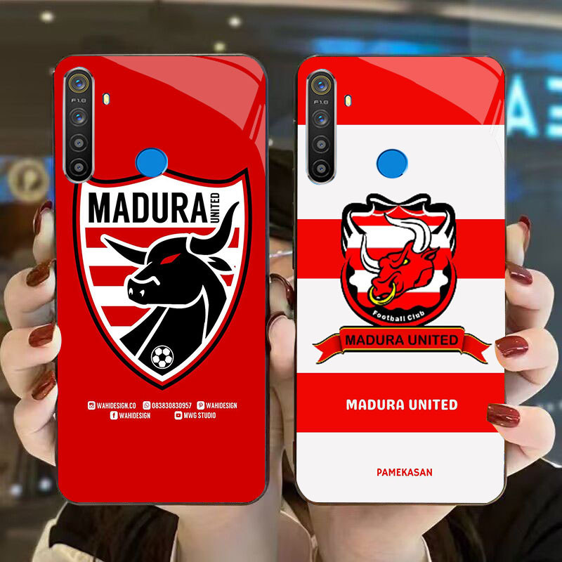DK-70 Madura United Indonesia FC Casing GLASS soft frame สีดํา OPPO Realme Narzo Reno F27 20 C65 3 5