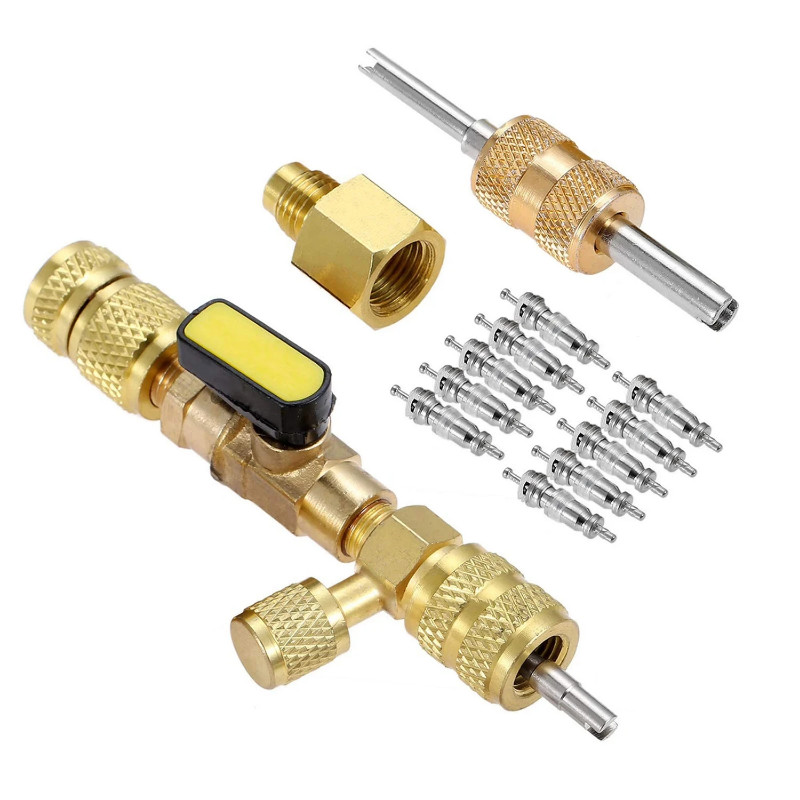 Valve Core Remover Installer Tool Kit Set with Dual Size 1/4 & 5/16 Port for R22 R12 R407 R410 R404