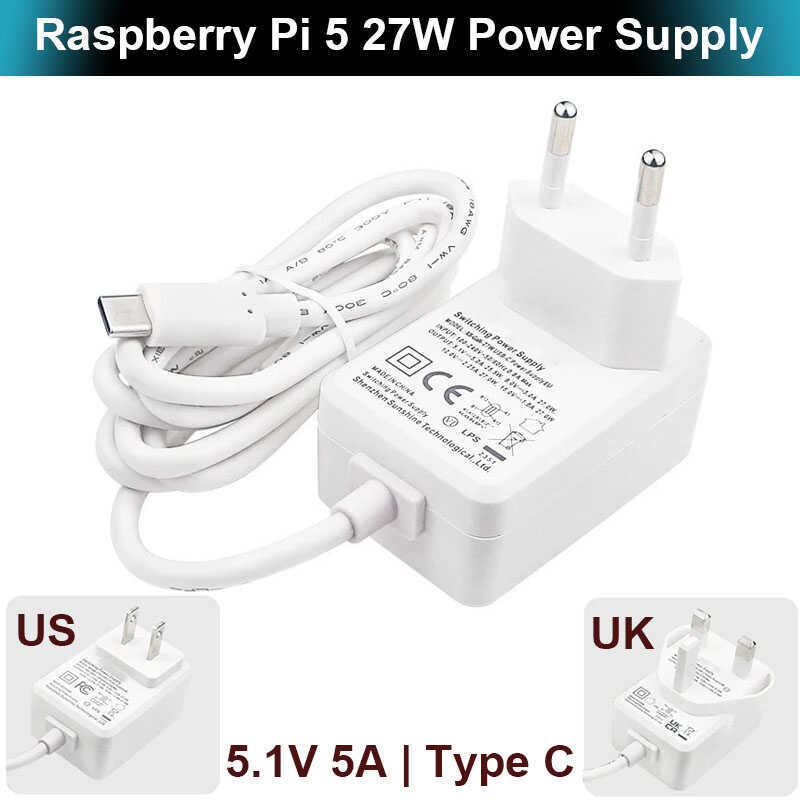 2023 ใหม่ 5.1V 5A Supply PD 27W USB Type C Charger EU UK Plug AC 100-240V Power Adapter สําหรับ Rasp
