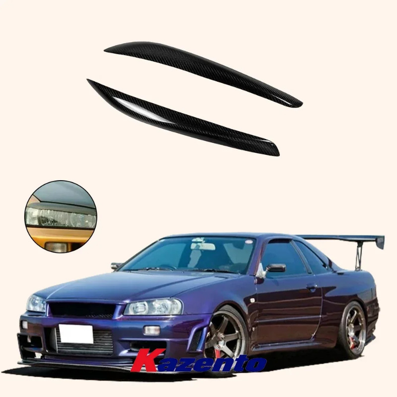 For 99-07 Nissan Skyline R34 GTR GTT GTS Front Bumper Headlight Eyelid Eyebrow