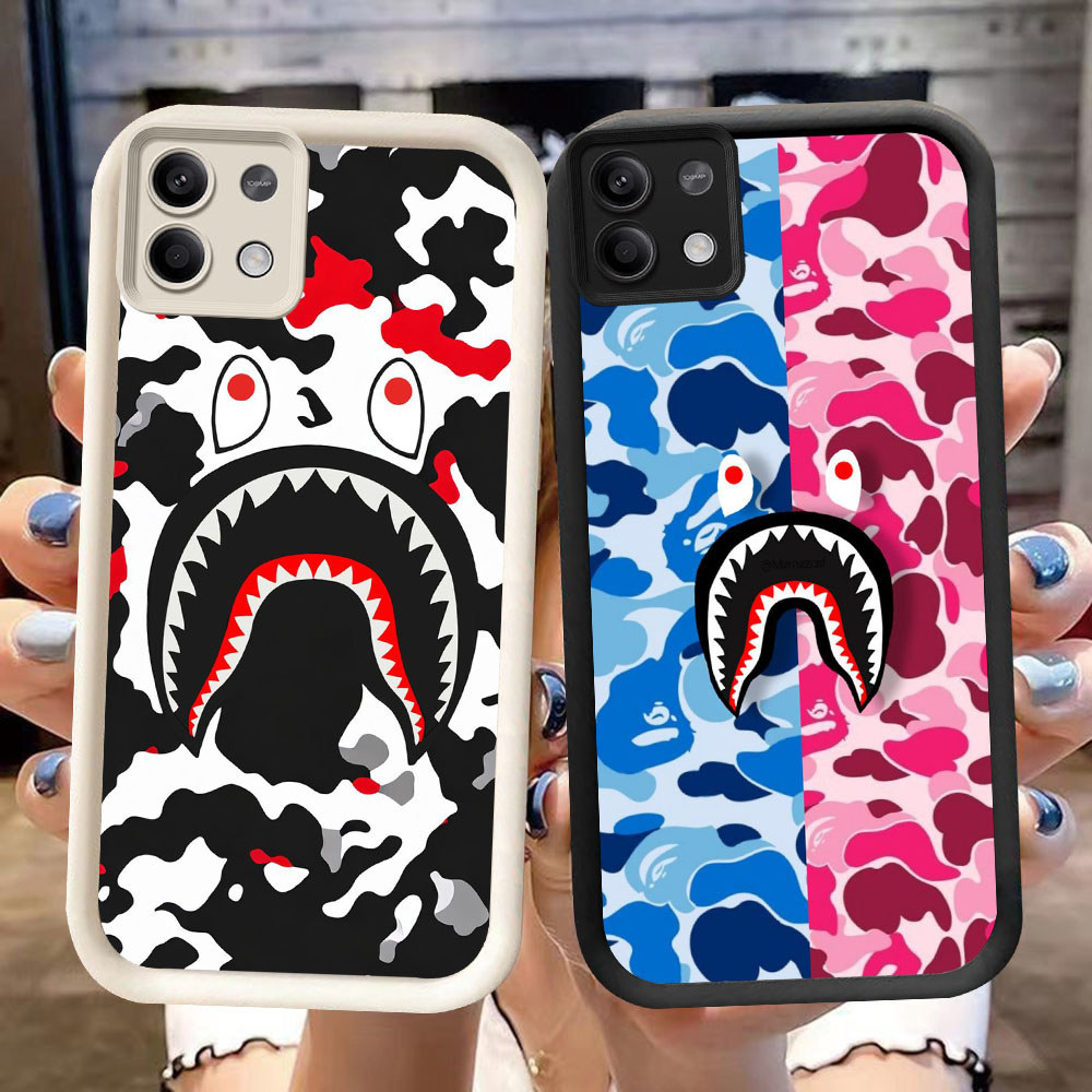 DJ-8 Bape shark ปลอกซิลิโคนสีดําและสีขาวสําหรับ Xiaomi Redmi Note Poco Plus5G 13 สีแดง Note13Pro X7 