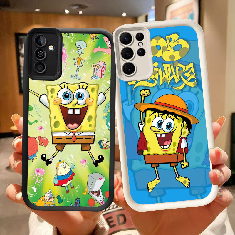 DJ-47 spongebob ปลอกซิลิโคนสีดําและสีขาวสําหรับ Samsung S21 S25 A26 M15 FE A54 S24 A55 Ultra 5G 4G