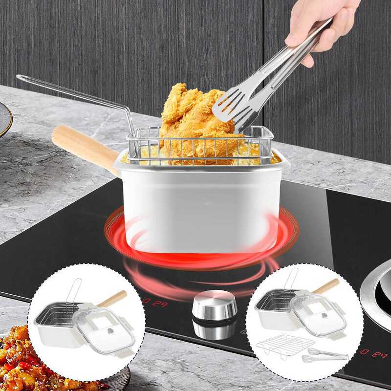 C Deep Fryer Pot Stainless Steel Frying Pan Oil Saving Square Deep Frying Pan With Basket And Handl